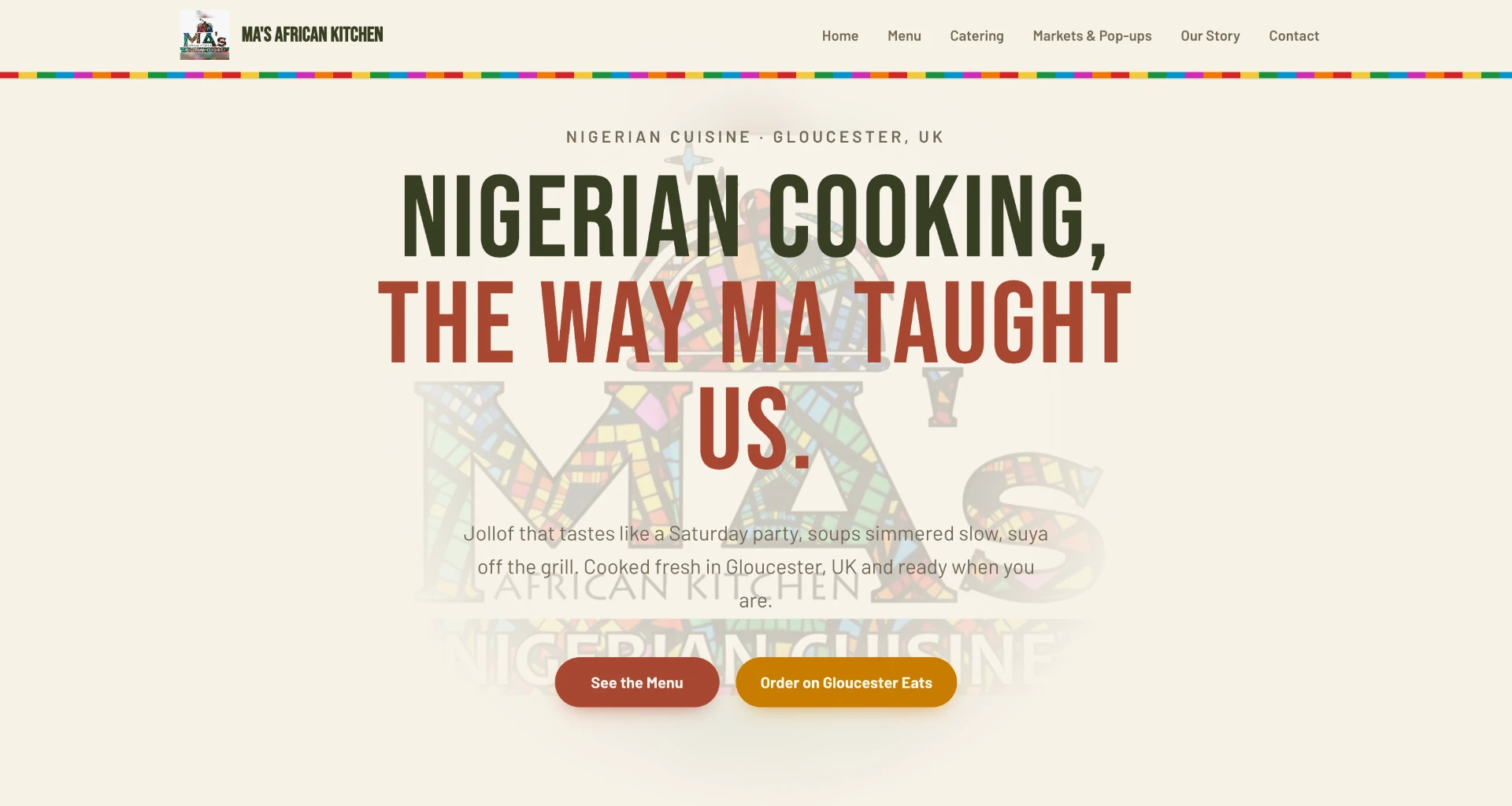 Ma's African Kitchen website homepage